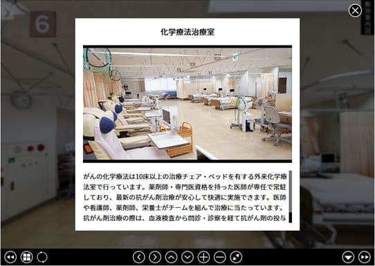 バーチャルツアー（360°パノラマVR）オプションのポップアップ表示はテキスト（レスポンシブ）・画像・動画・外部リンクURLなど様々な表示が可能